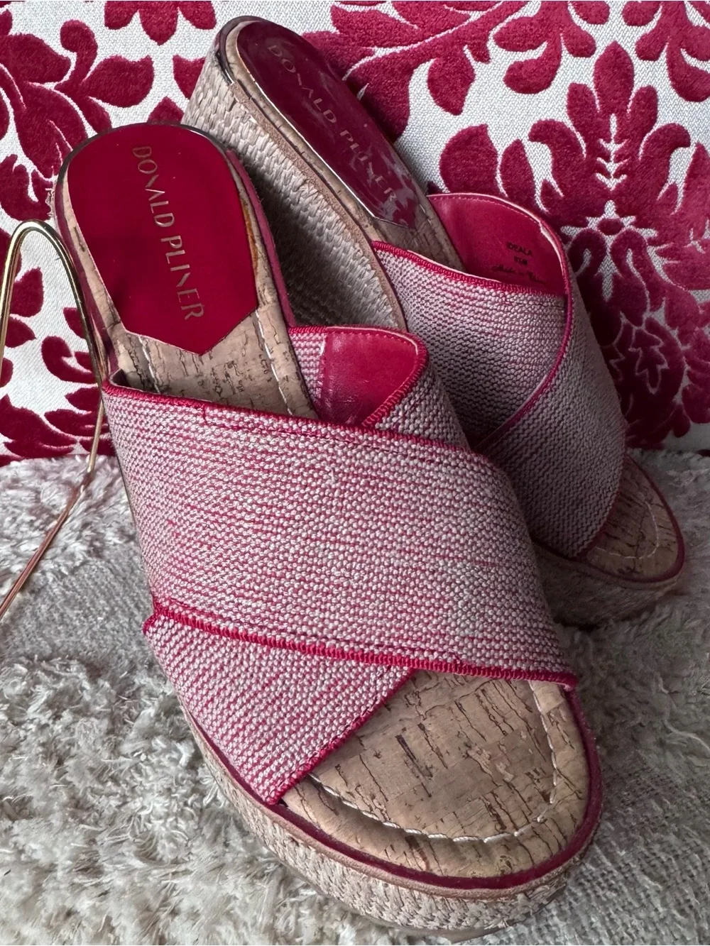 Donald Pliner Ideala Red Woven Platform Wedge Sandals Sz 6.5 Coastalcore Resort